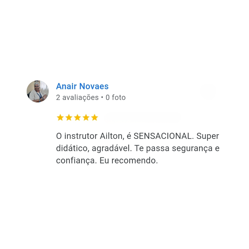 Print de avaliação do Google de Anair Novaes elogiando o instrutor Ailton